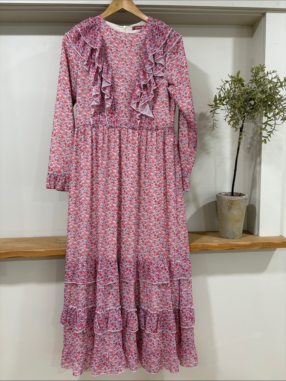 Gemma Allright Floral Farmhouse Ruffle Maxi Dress, Size M